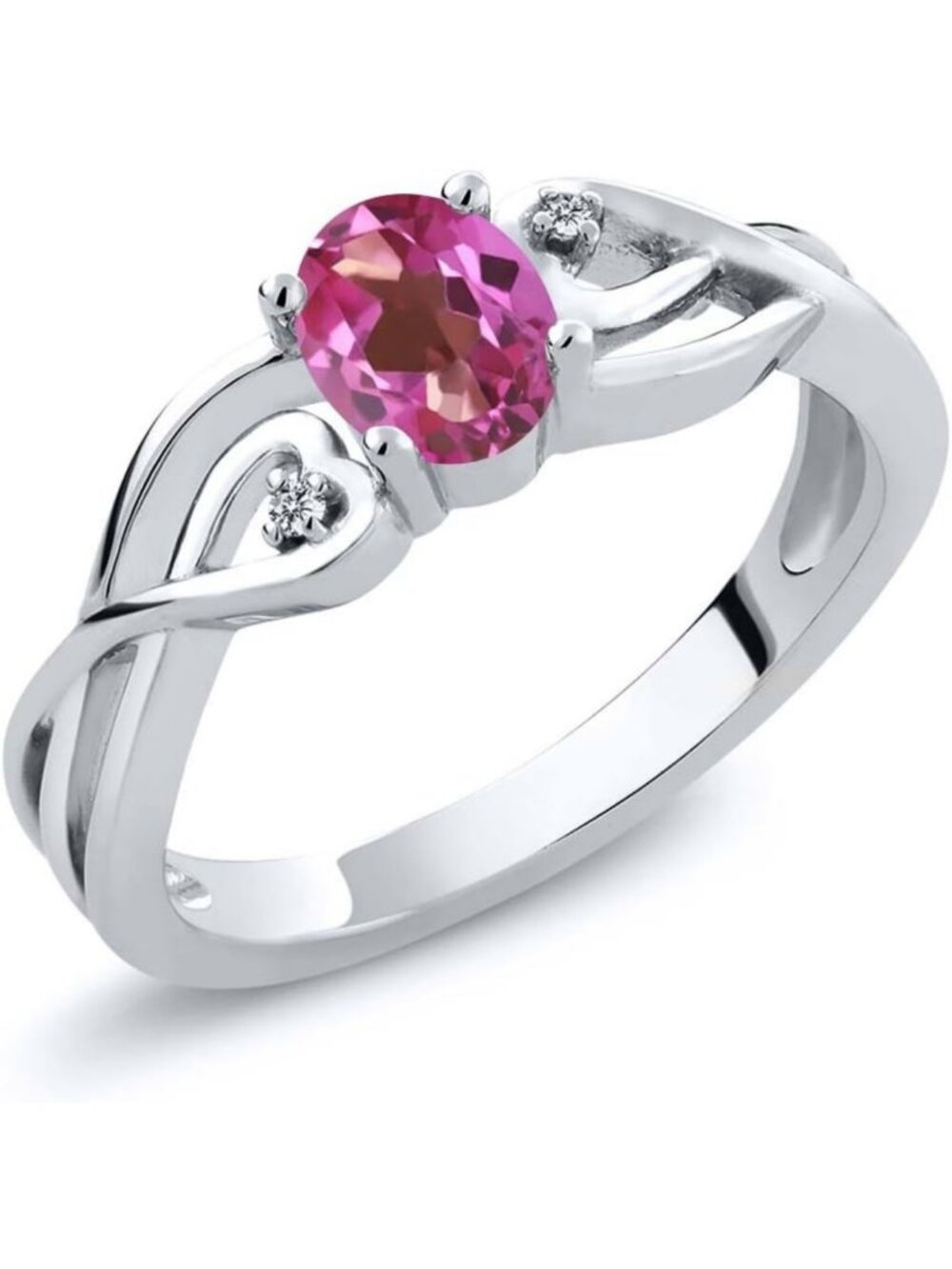 Twist Heart Oval Gemstone Birthstone Ring for Women | 925 Sterling Silver | Lab